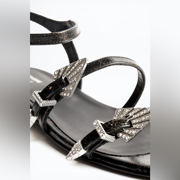 Zadig&Voltaire women’s black calf leather sandals with a strass buckle SIZE 38 - Picture 4 of 8